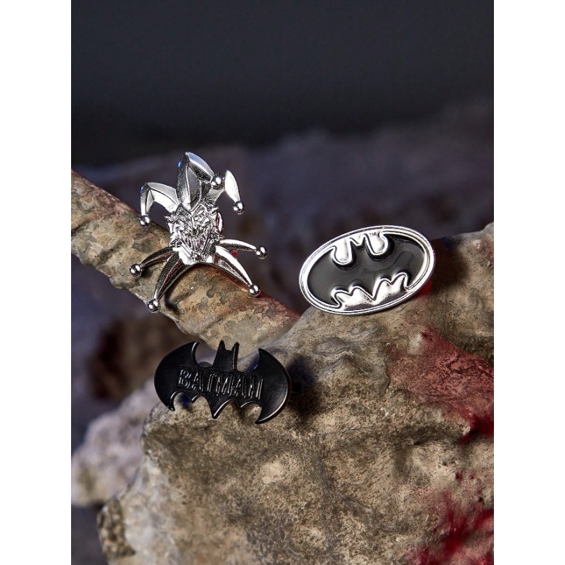 正版聯名 BATMAN蝙蝠俠 超級英雄3 件組蝙蝠形狀金屬胸針別針-細節圖5