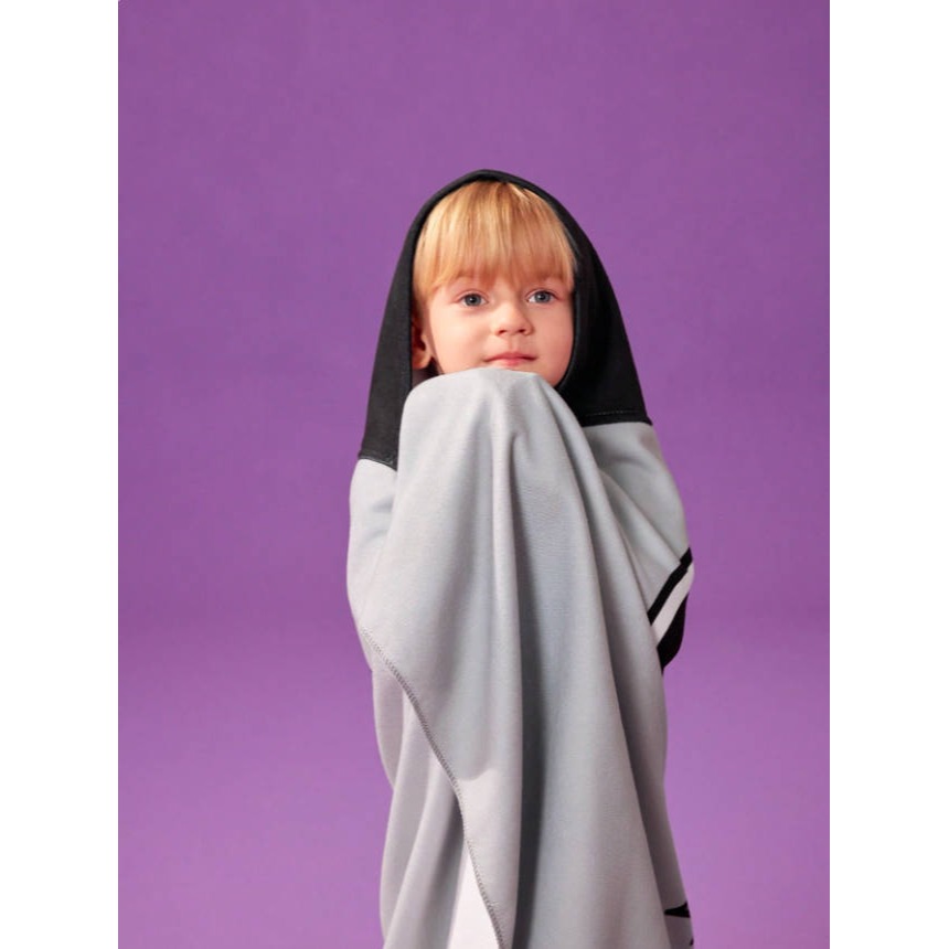 正版聯名 BATMAN蝙蝠俠 超級英雄可愛卡通英雄灰色連帽浴巾，超強吸水-細節圖3