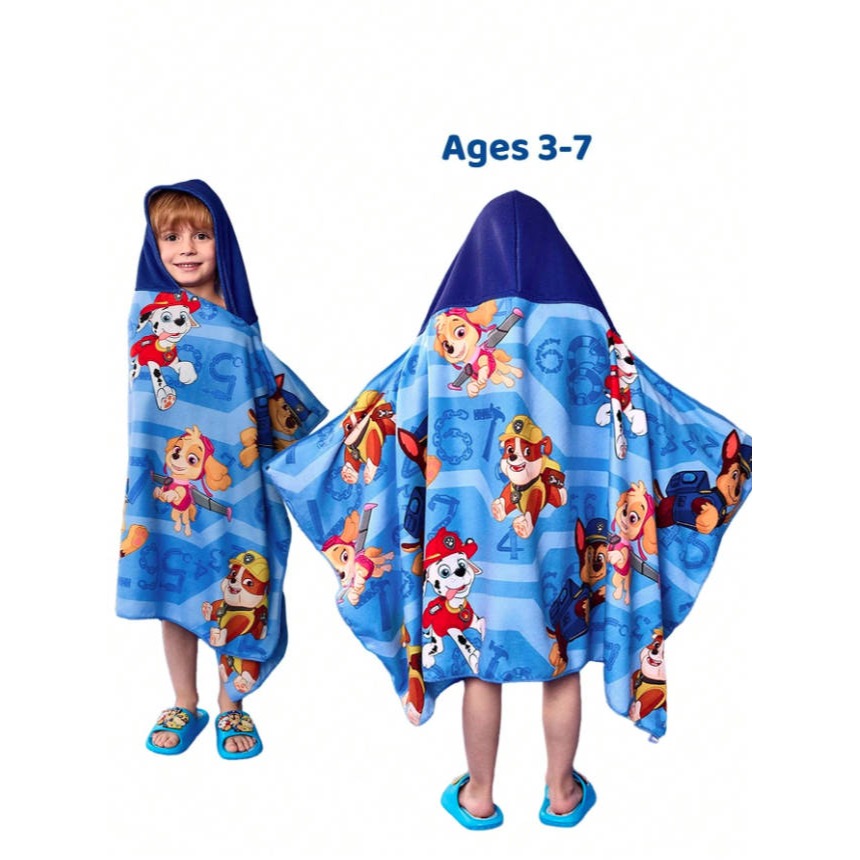 正版聯名 汪汪隊 PAW Patrol 卡通圖案兒童連帽浴巾-細節圖2