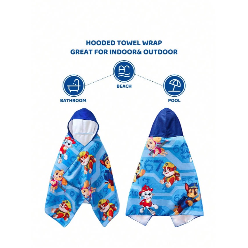 正版聯名 汪汪隊 PAW Patrol 卡通圖案兒童連帽浴巾-細節圖5