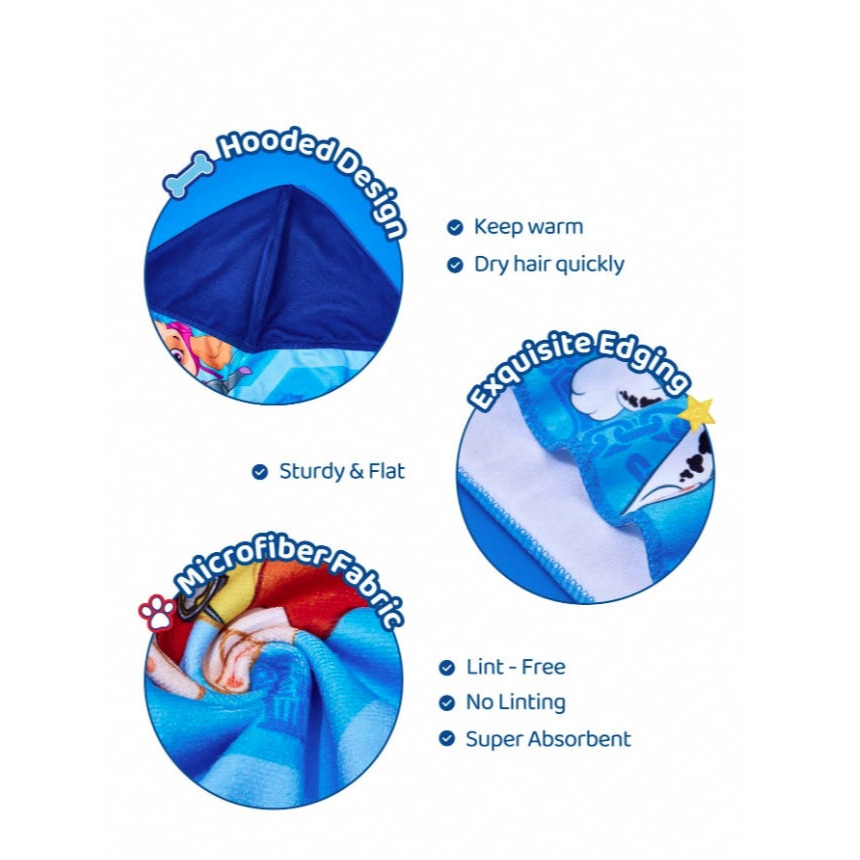 正版聯名 汪汪隊 PAW Patrol 卡通圖案兒童連帽浴巾-細節圖6