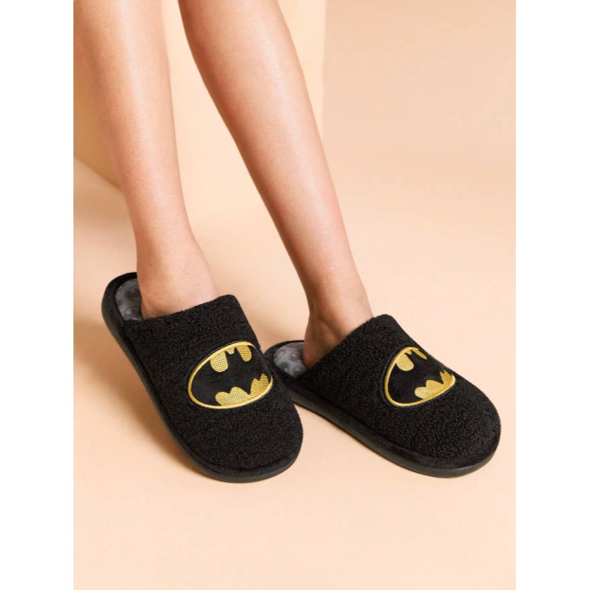 正版聯名 BATMAN蝙蝠俠 超級英雄黑色蝙蝠毛絨防滑室內拖鞋 保暖拖鞋-細節圖4