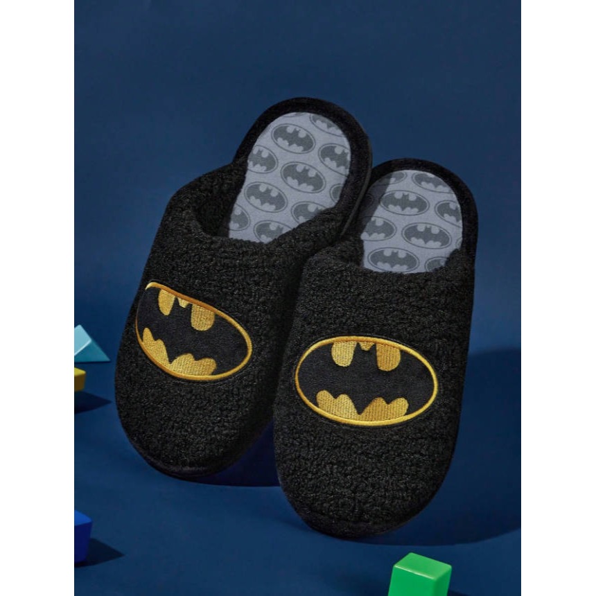 正版聯名 BATMAN蝙蝠俠 超級英雄黑色蝙蝠毛絨防滑室內拖鞋 保暖拖鞋-細節圖5