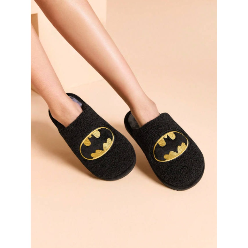 正版聯名 BATMAN蝙蝠俠 超級英雄黑色蝙蝠毛絨防滑室內拖鞋 保暖拖鞋-細節圖6