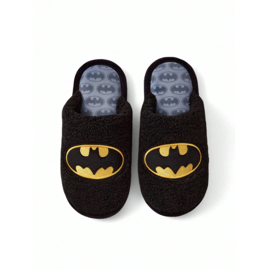 正版聯名 BATMAN蝙蝠俠 超級英雄黑色蝙蝠毛絨防滑室內拖鞋 保暖拖鞋-細節圖7