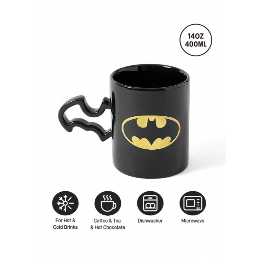 正版聯名 BATMAN蝙蝠俠 超級英雄蝙蝠圖案黑色400ml馬克杯 印花陶瓷杯-細節圖4