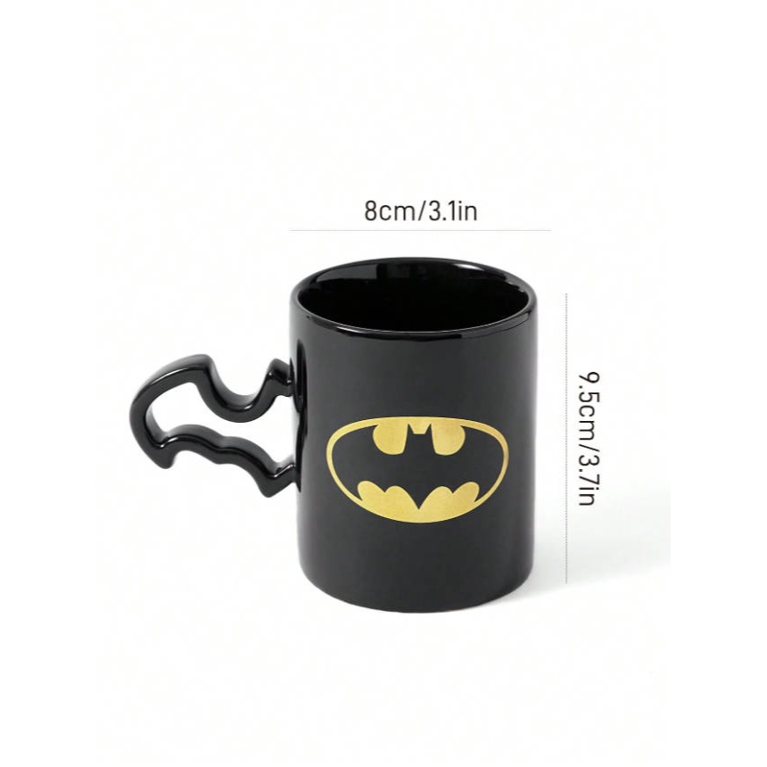 正版聯名 BATMAN蝙蝠俠 超級英雄蝙蝠圖案黑色400ml馬克杯 印花陶瓷杯-細節圖5