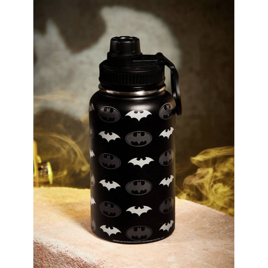 正版聯名 BATMAN蝙蝠俠 超級英雄蝙蝠圖案黑色700ml不鏽鋼保溫杯 帶手柄運動水壺-細節圖3