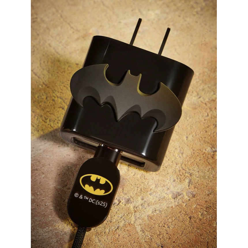 正版聯名 BATMAN蝙蝠俠 超級英雄蝙蝠圖案黑色充電線保護套 充電線整理收納 線套-細節圖2