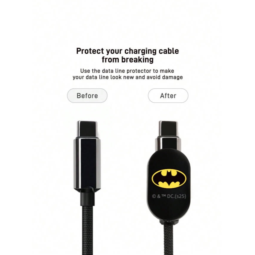 正版聯名 BATMAN蝙蝠俠 超級英雄蝙蝠圖案黑色充電線保護套 充電線整理收納 線套-細節圖7