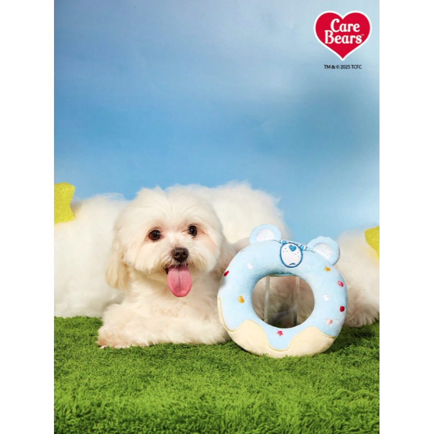 正版聯名 彩虹熊Care Bears 藍色心型小熊甜甜圈造型狗狗發聲玩具 狗狗玩具 寵物玩具-細節圖6