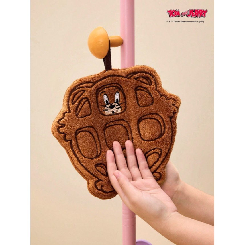 正版聯名 TOM&JERRY湯姆貓和傑利鼠 老鼠卡通華夫餅乾燥性趣味擦手巾 珊瑚絨掛飾手巾毛巾-細節圖4