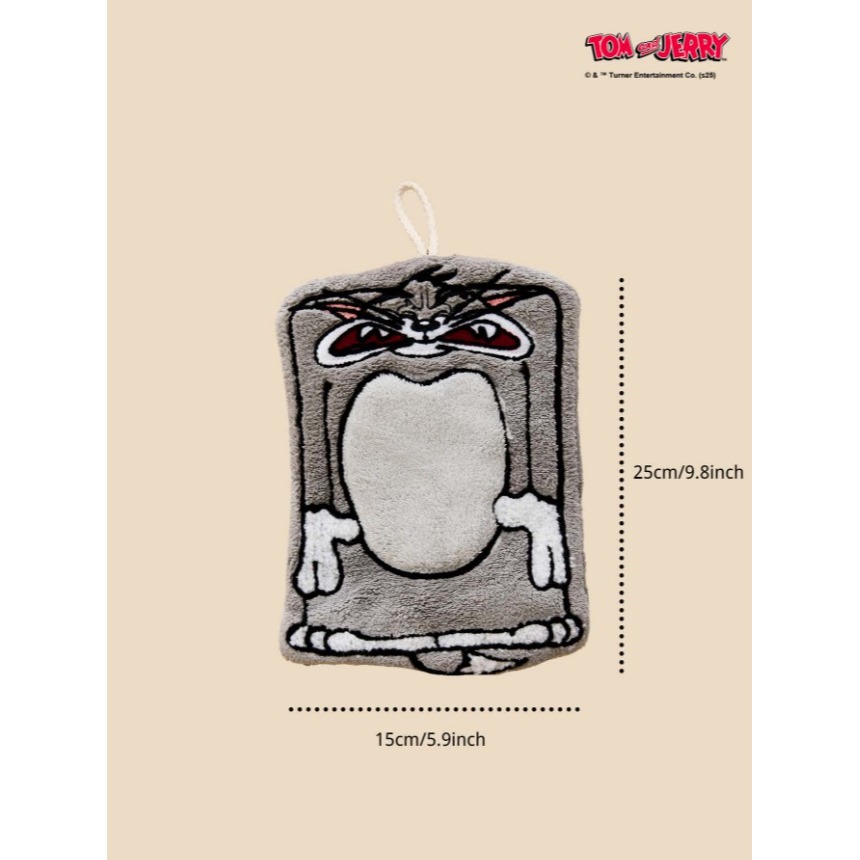 正版聯名 TOM&JERRY湯姆貓和傑利鼠 老鼠卡通華夫餅乾燥性趣味擦手巾 珊瑚絨掛飾手巾毛巾-規格圖10
