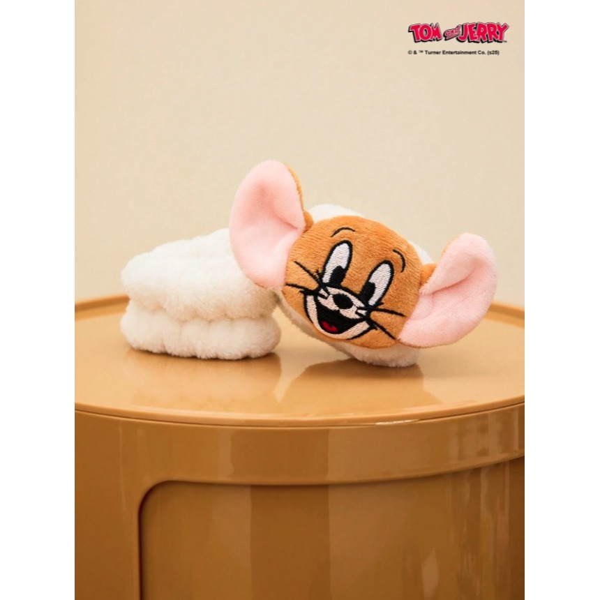 正版聯名 TOM&JERRY湯姆貓和傑利鼠 2入組老鼠圖案毛絨洗臉伸縮毛巾手帶-細節圖3