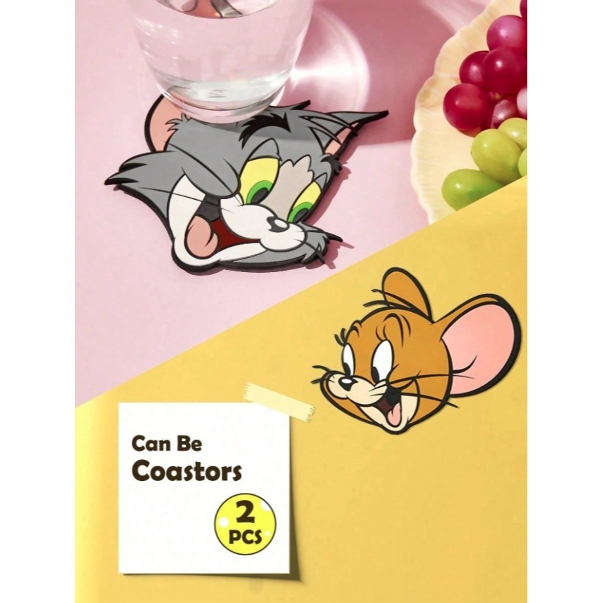 正版聯名 TOM&JERRY湯姆貓和傑利鼠 2入組卡通圖案冰箱貼 冰箱磁體裝飾-細節圖3
