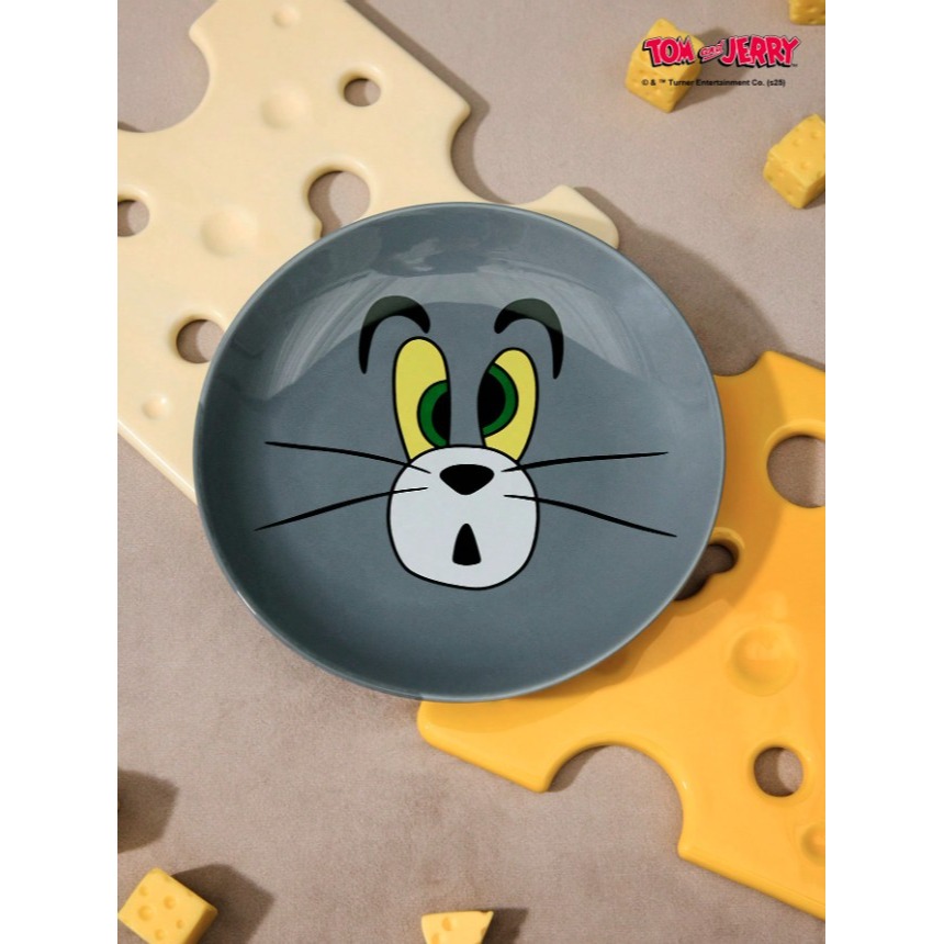 正版聯名 TOM&JERRY湯姆貓和傑利鼠 可愛圓形陶瓷食品級餐盤 陶瓷盤 點心盤 水果盤 盤子-細節圖3