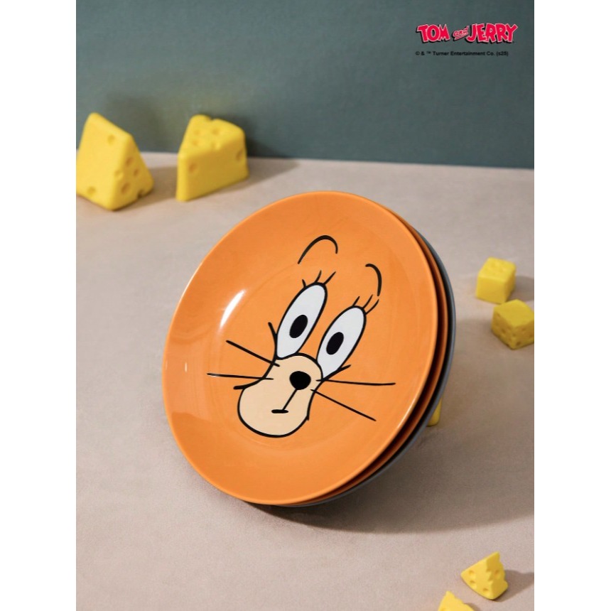 正版聯名 TOM&JERRY湯姆貓和傑利鼠 可愛圓形陶瓷食品級餐盤 陶瓷盤 點心盤 水果盤 盤子-細節圖5