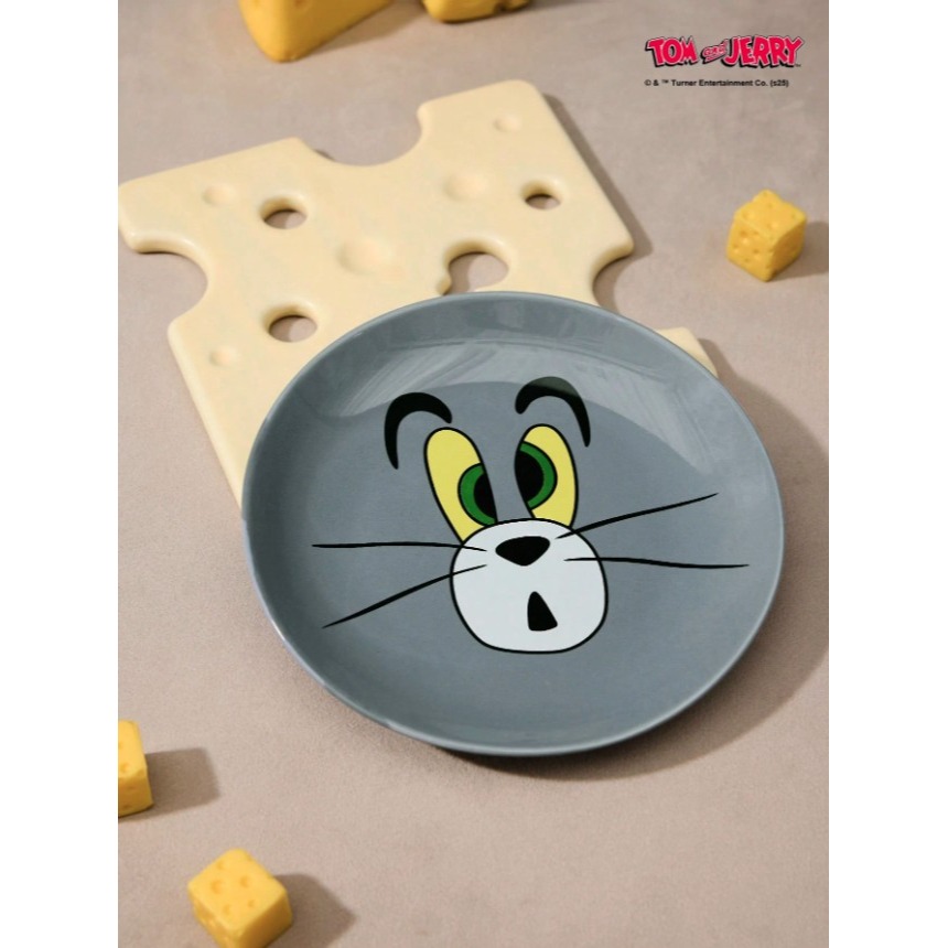 正版聯名 TOM&JERRY湯姆貓和傑利鼠 可愛圓形陶瓷食品級餐盤 陶瓷盤 點心盤 水果盤 盤子-細節圖9