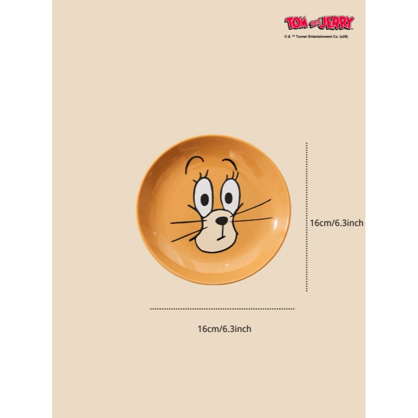 正版聯名 TOM&JERRY湯姆貓和傑利鼠 可愛圓形陶瓷食品級餐盤 陶瓷盤 點心盤 水果盤 盤子-細節圖10