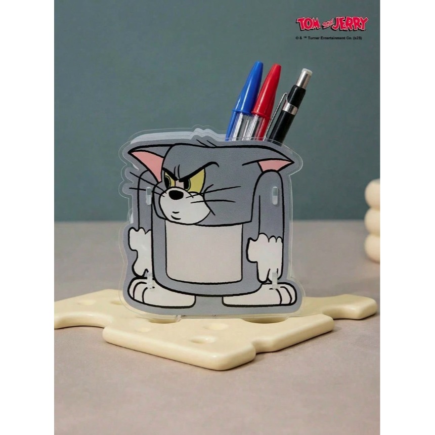正版聯名 TOM&JERRY湯姆貓和傑利鼠 可愛壓克力造型文具收納盒 鉛筆收納盒 筆筒 桌面收納-細節圖3