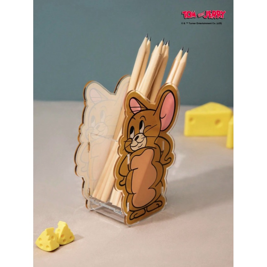 正版聯名 TOM&JERRY湯姆貓和傑利鼠 可愛壓克力造型文具收納盒 鉛筆收納盒 筆筒 桌面收納-細節圖4