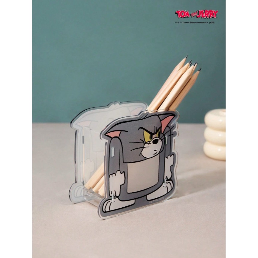 正版聯名 TOM&JERRY湯姆貓和傑利鼠 可愛壓克力造型文具收納盒 鉛筆收納盒 筆筒 桌面收納-細節圖5