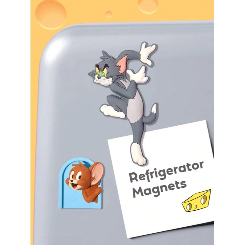 正版聯名 TOM&JERRY湯姆貓和傑利鼠 2入組卡通圖案冰箱貼 冰箱磁體裝飾-細節圖4