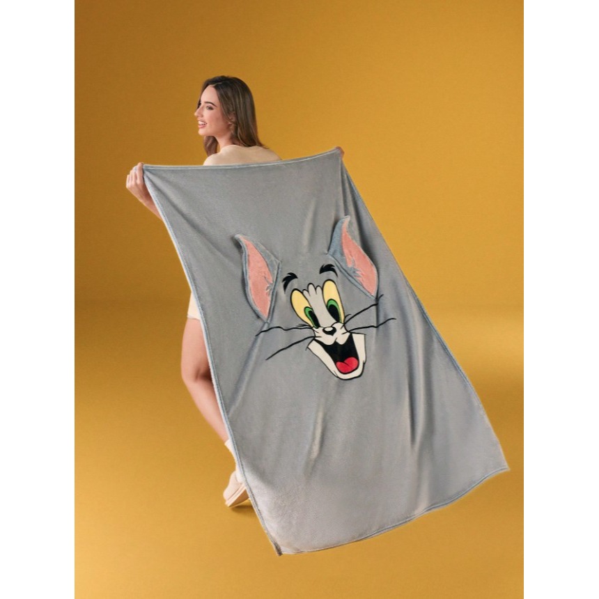 正版聯名 TOM&JERRY湯姆貓和傑利鼠 3D耳朵造型法蘭絨厚實保暖毯 毛毯 床毯 沙發毯-細節圖3