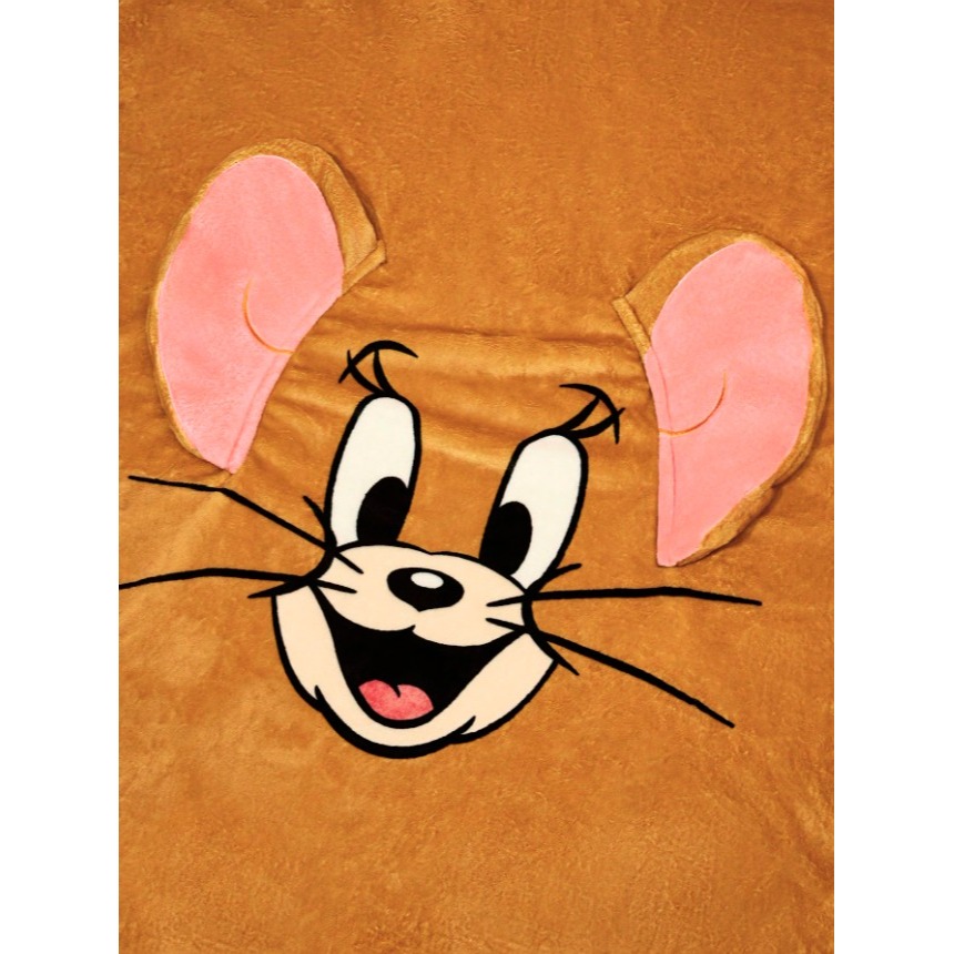 正版聯名 TOM&JERRY湯姆貓和傑利鼠 3D耳朵造型法蘭絨厚實保暖毯 毛毯 床毯 沙發毯-細節圖5