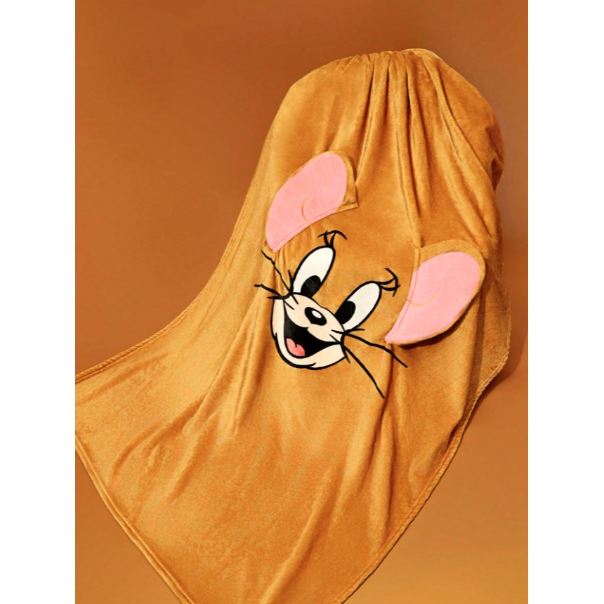 正版聯名 TOM&JERRY湯姆貓和傑利鼠 3D耳朵造型法蘭絨厚實保暖毯 毛毯 床毯 沙發毯-規格圖9