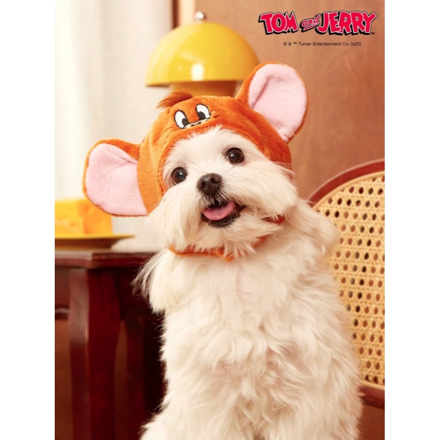 正版聯名 TOM&JERRY湯姆貓和傑利鼠 可愛老鼠寵物帽 加厚保暖款髮飾毛帽 寵物頭套 寵物造型-細節圖2