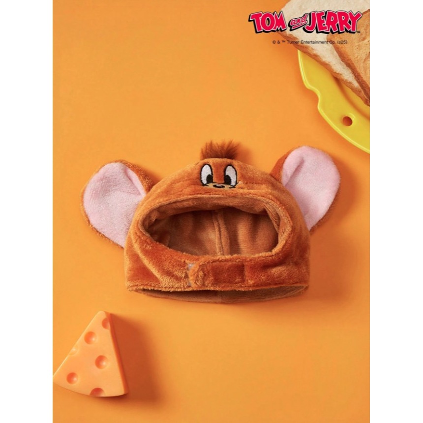 正版聯名 TOM&JERRY湯姆貓和傑利鼠 可愛老鼠寵物帽 加厚保暖款髮飾毛帽 寵物頭套 寵物造型-細節圖3