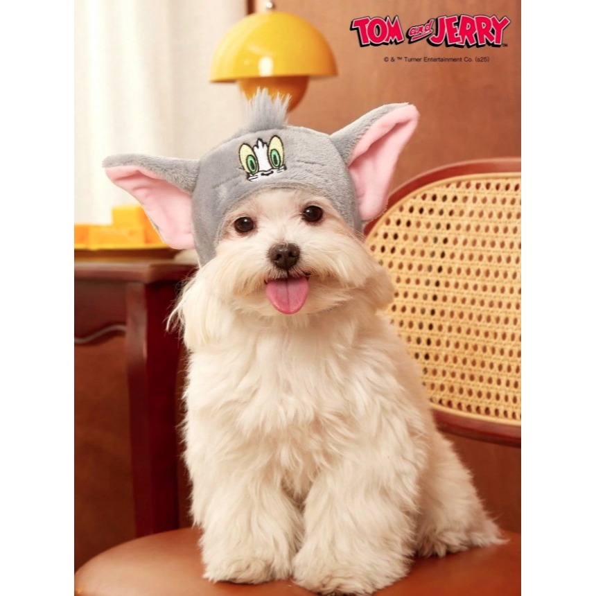 正版聯名 TOM&JERRY湯姆貓和傑利鼠 可愛老鼠寵物帽 加厚保暖款髮飾毛帽 寵物頭套 寵物造型-細節圖6