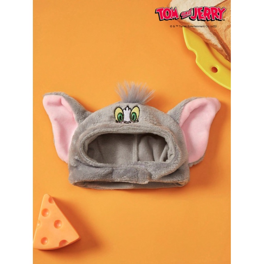 正版聯名 TOM&JERRY湯姆貓和傑利鼠 可愛老鼠寵物帽 加厚保暖款髮飾毛帽 寵物頭套 寵物造型-規格圖10