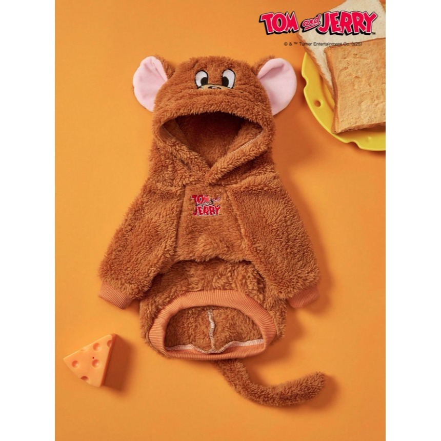 正版聯名 TOM&JERRY湯姆貓和傑利鼠 可愛老鼠寵物衣服 連帽加厚寵物外套 寵物保暖背心 寵物毛絨衣服 狗狗衣服-細節圖6