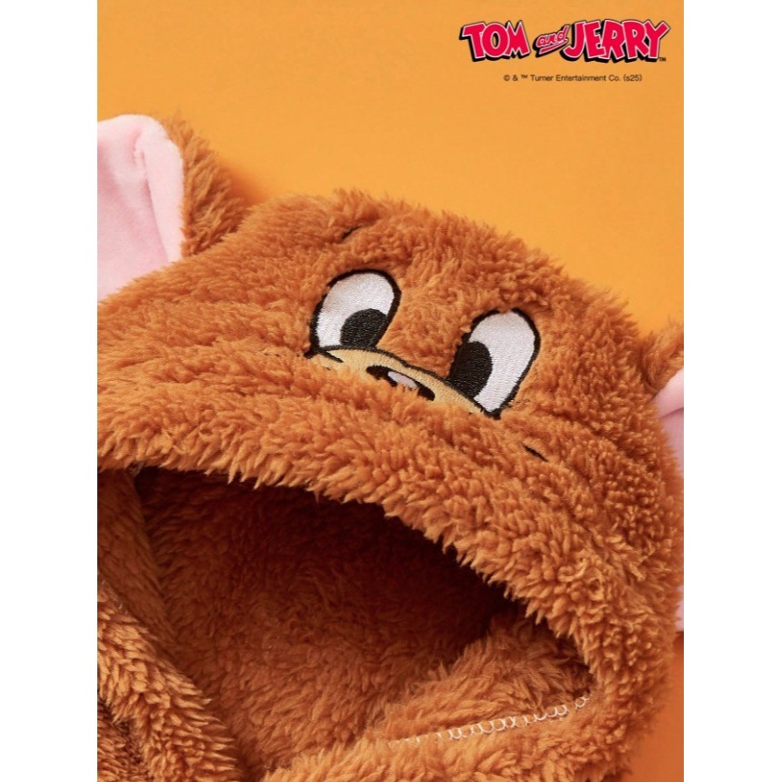 正版聯名 TOM&JERRY湯姆貓和傑利鼠 可愛老鼠寵物衣服 連帽加厚寵物外套 寵物保暖背心 寵物毛絨衣服 狗狗衣服-細節圖8