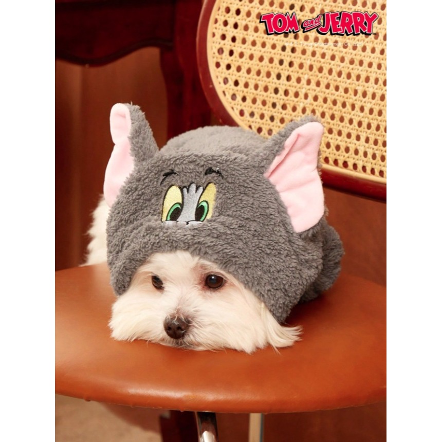 正版聯名 TOM&JERRY湯姆貓和傑利鼠 可愛貓咪寵物衣服 連帽加厚寵物外套 寵物保暖背心 寵物毛絨衣服 狗狗衣服-細節圖6