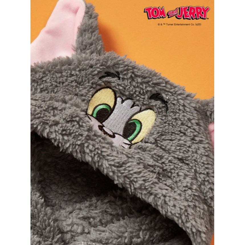 正版聯名 TOM&JERRY湯姆貓和傑利鼠 可愛貓咪寵物衣服 連帽加厚寵物外套 寵物保暖背心 寵物毛絨衣服 狗狗衣服-細節圖7