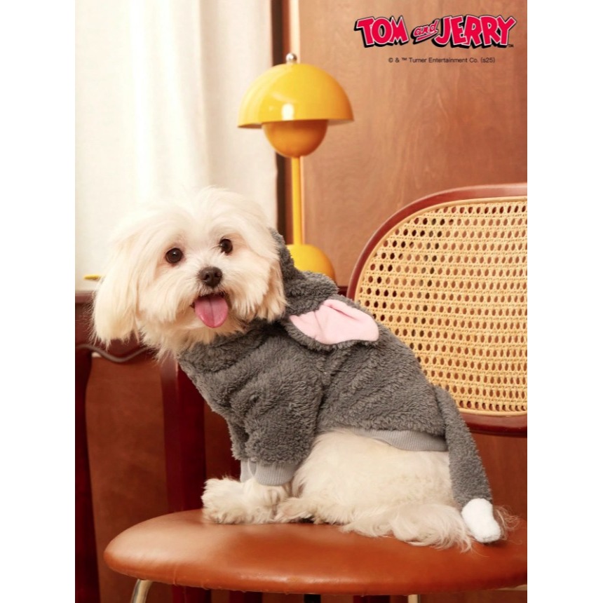 正版聯名 TOM&JERRY湯姆貓和傑利鼠 可愛貓咪寵物衣服 連帽加厚寵物外套 寵物保暖背心 寵物毛絨衣服 狗狗衣服-細節圖8