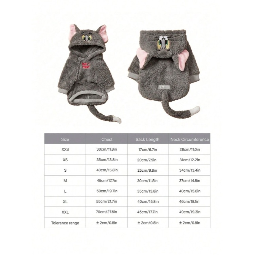 正版聯名 TOM&JERRY湯姆貓和傑利鼠 可愛貓咪寵物衣服 連帽加厚寵物外套 寵物保暖背心 寵物毛絨衣服 狗狗衣服-細節圖11