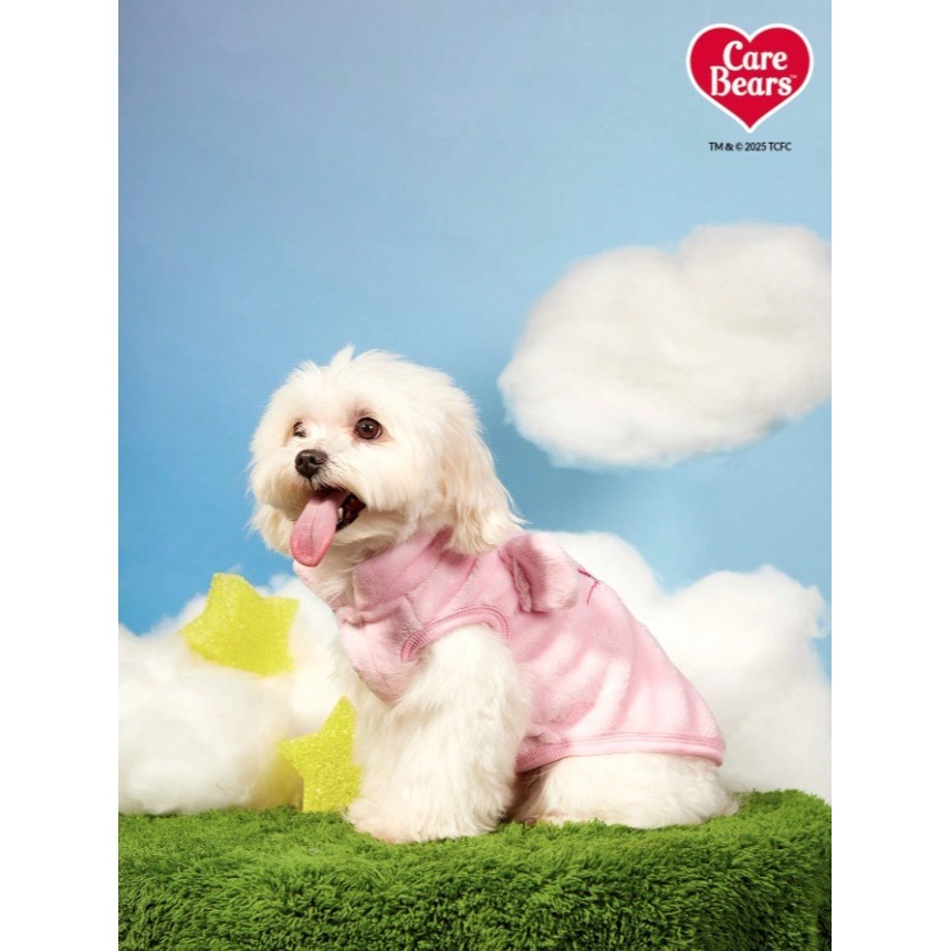 正版聯名 彩虹熊Care Bears 粉紅色熊刺繡寵物衣服 寵物貓狗通用外套 帶扣毛絨保暖無袖外套 寵物衣服-細節圖5