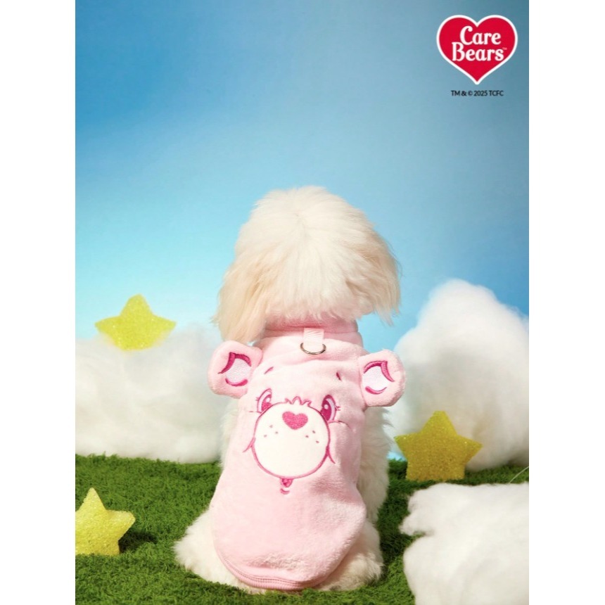正版聯名 彩虹熊Care Bears 粉紅色熊刺繡寵物衣服 寵物貓狗通用外套 帶扣毛絨保暖無袖外套 寵物衣服-細節圖9