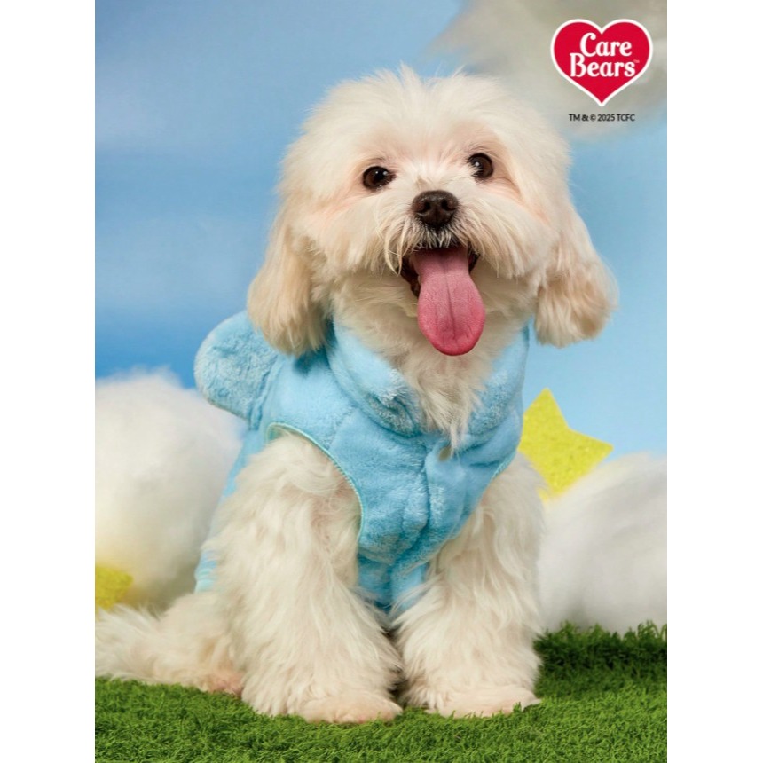 正版聯名 彩虹熊Care Bears 藍色熊刺繡寵物衣服 寵物貓狗通用外套 帶扣毛絨保暖無袖外套 寵物衣服-細節圖5