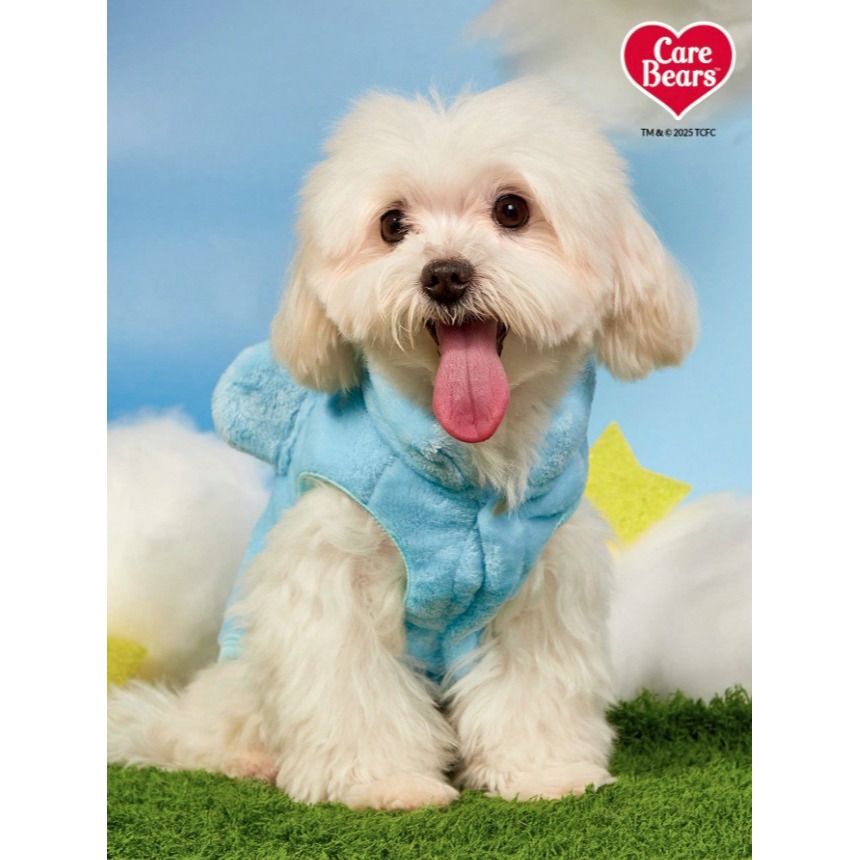 正版聯名 彩虹熊Care Bears 藍色熊刺繡寵物衣服 寵物貓狗通用外套 帶扣毛絨保暖無袖外套 寵物衣服-細節圖7