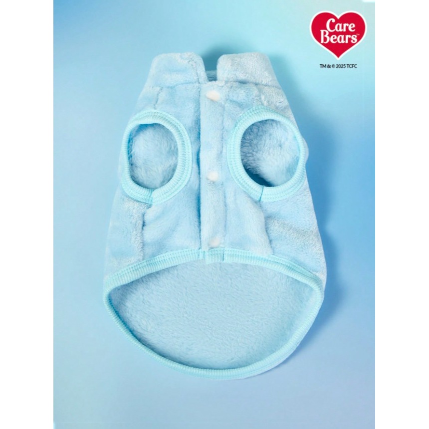 正版聯名 彩虹熊Care Bears 藍色熊刺繡寵物衣服 寵物貓狗通用外套 帶扣毛絨保暖無袖外套 寵物衣服-細節圖8