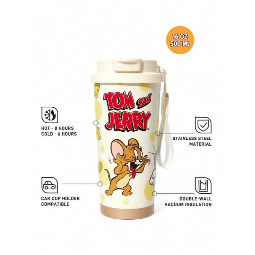 正版聯名 TOM&JERRY湯姆貓和傑利鼠  316不鏽鋼真空隔熱保溫杯500ml-細節圖9