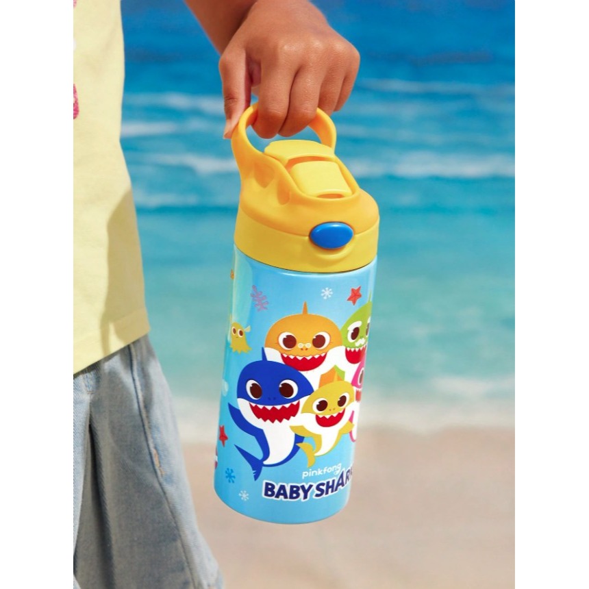 正版聯名 鯊魚寶寶 BABY SHARK 500ml兒童翻蓋吸管保溫瓶 304不鏽鋼雙層保溫壺-細節圖2