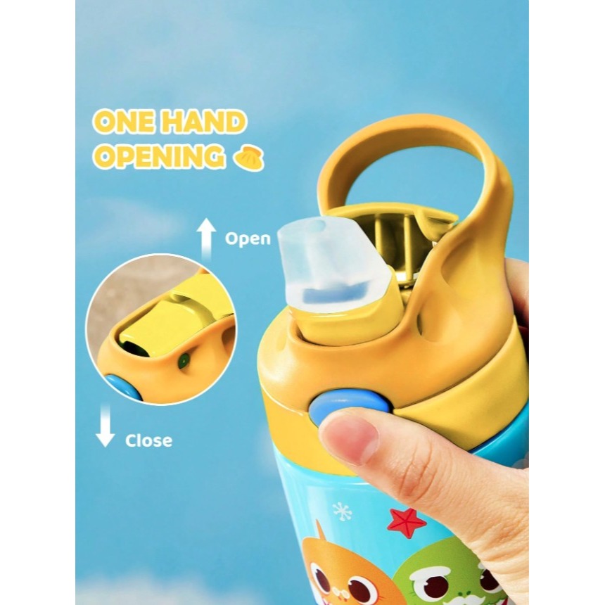 正版聯名 鯊魚寶寶 BABY SHARK 500ml兒童翻蓋吸管保溫瓶 304不鏽鋼雙層保溫壺-細節圖4