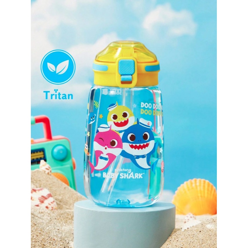 正版聯名 鯊魚寶寶 BABY SHARK 500ml兒童水壺Tritan材質 防漏矽膠彈出式吸管冷水壺 不含BPA-細節圖2