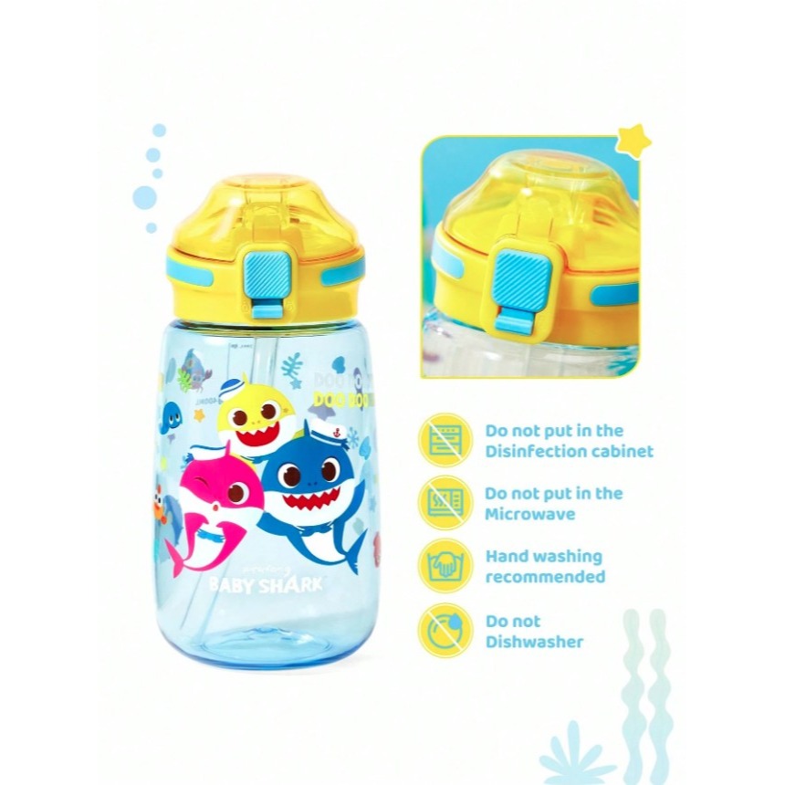 正版聯名 鯊魚寶寶 BABY SHARK 500ml兒童水壺Tritan材質 防漏矽膠彈出式吸管冷水壺 不含BPA-細節圖5